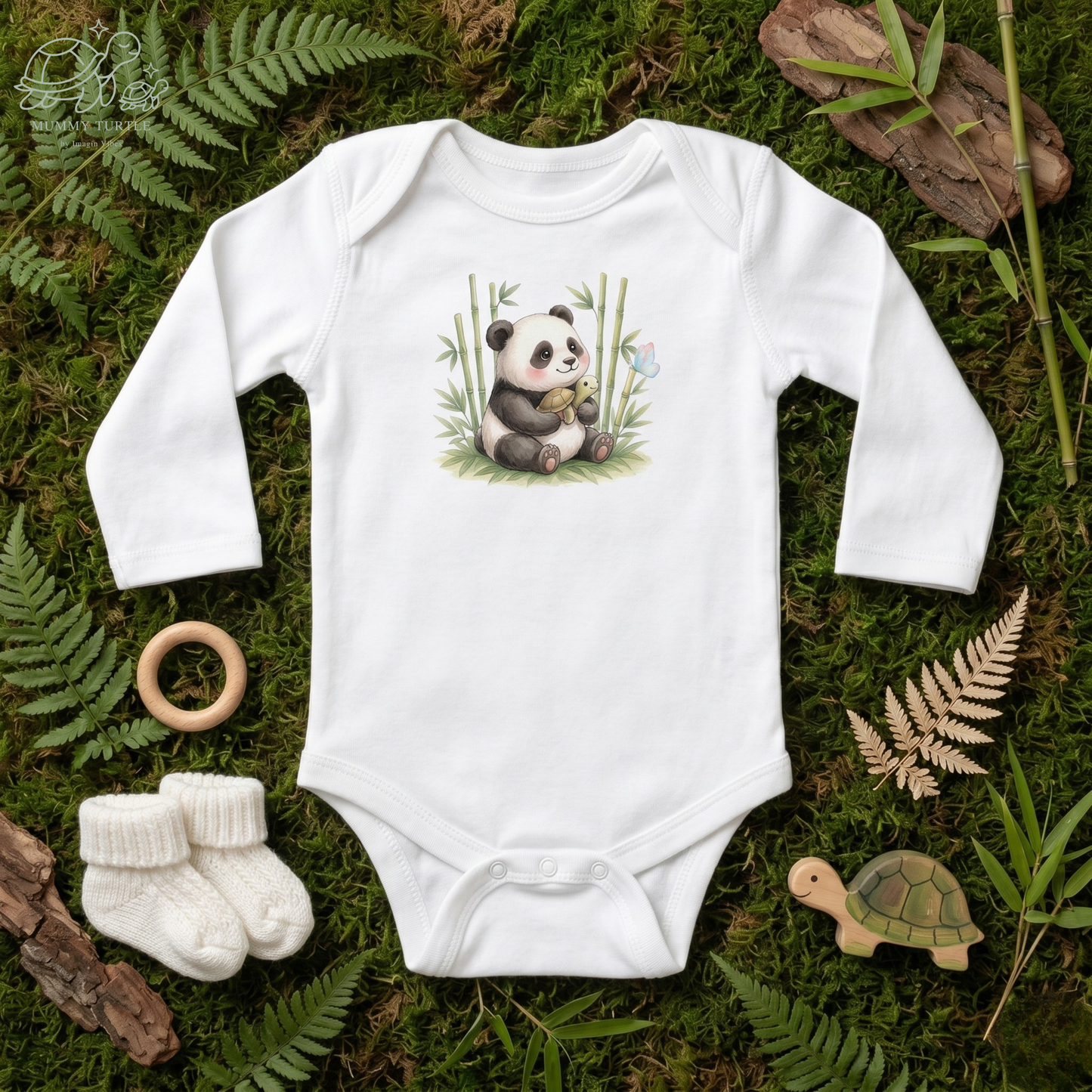 Bamboo Snuggles Panda & Turtle - Infant Long-Sleeve Bodysuit