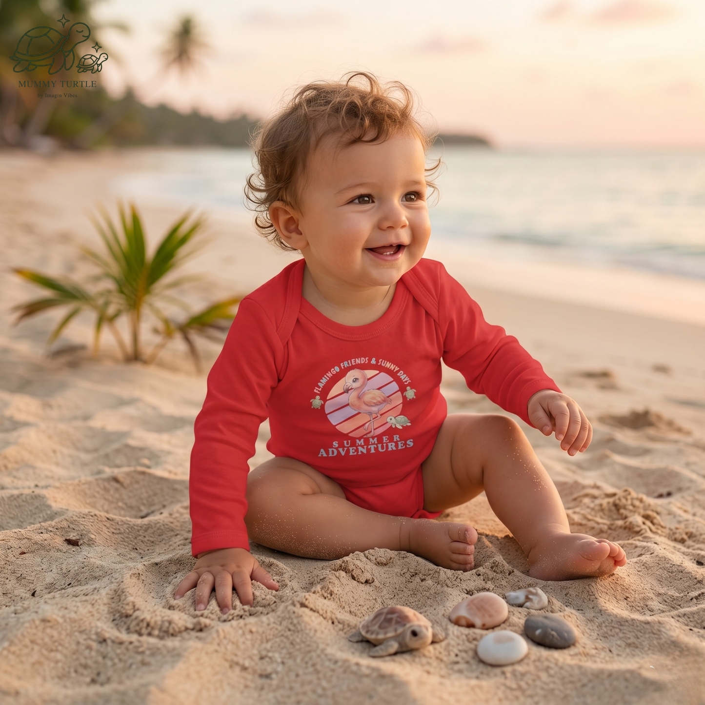 Summer Adventures Flamingo & Turtle - Infant Long-Sleeve Bodysuit