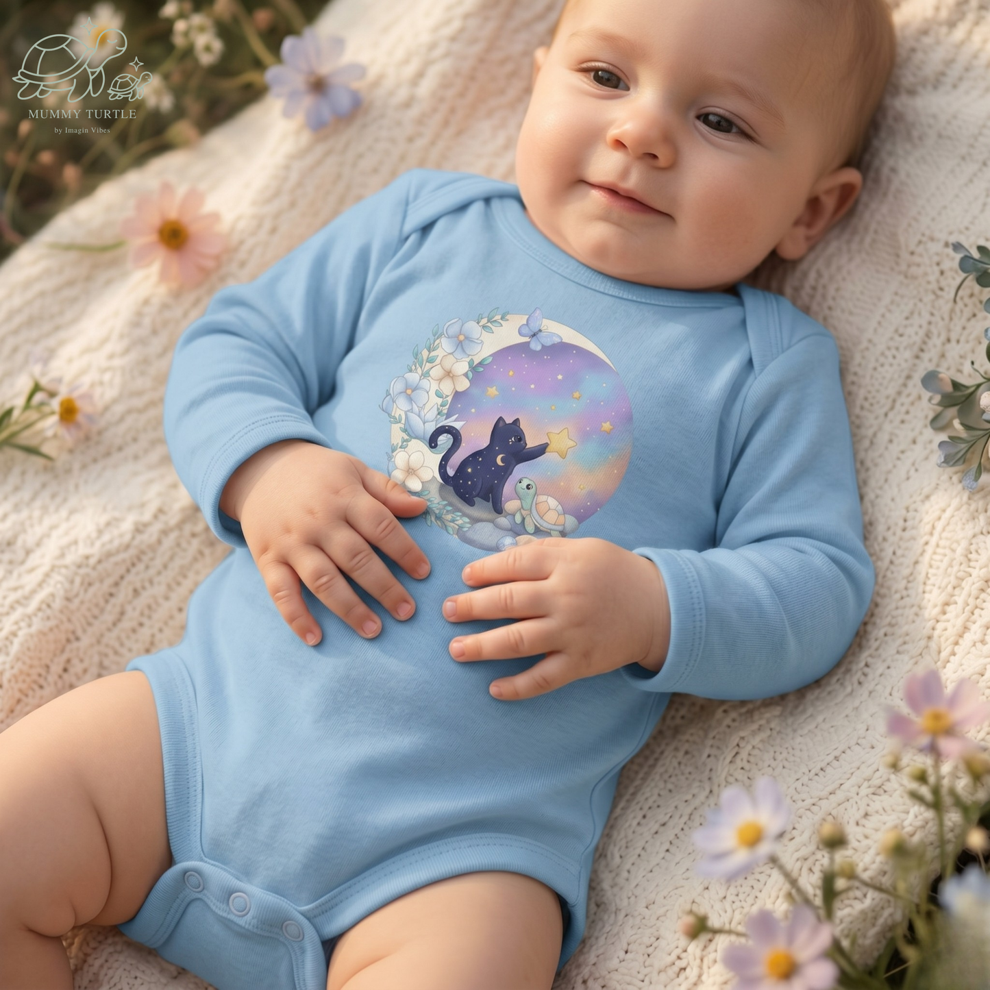 Starlight Wishes Celestial Cat & Turtle - Infant Long-Sleeve Bodysuit