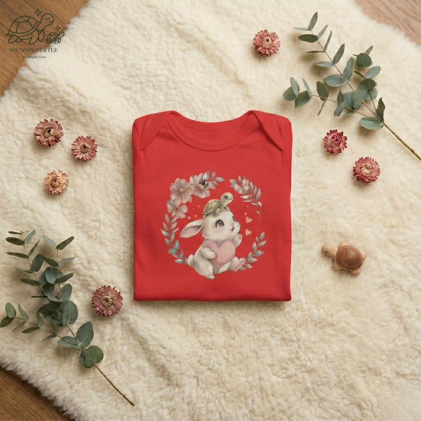 Sweet Meadow Whispers Bunny & Turtle – Infant Long-Sleeve Bodysuit