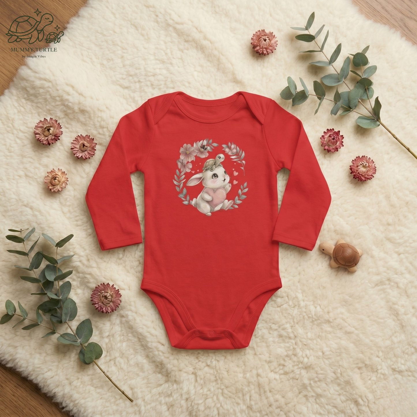 Sweet Meadow Whispers Bunny & Turtle – Infant Long-Sleeve Bodysuit