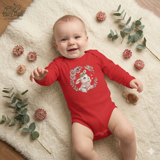 Sweet Meadow Whispers Bunny & Turtle – Infant Long-Sleeve Bodysuit