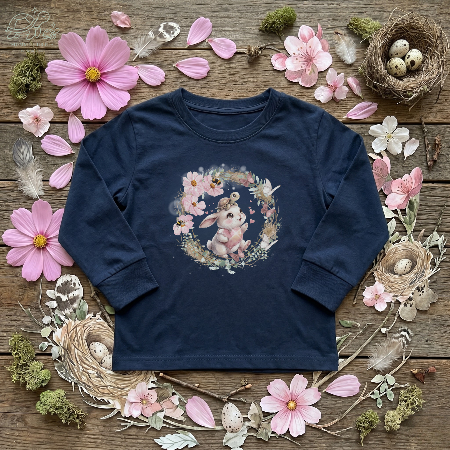 Sweet Meadow Whispers Bunny & Turtle – Toddler Long-Sleeve Tee