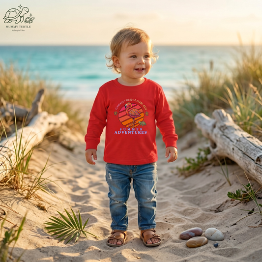 Pink Feathers & Sunny Days Flamingo & Turtle – Toddler Long-Sleeve Tee