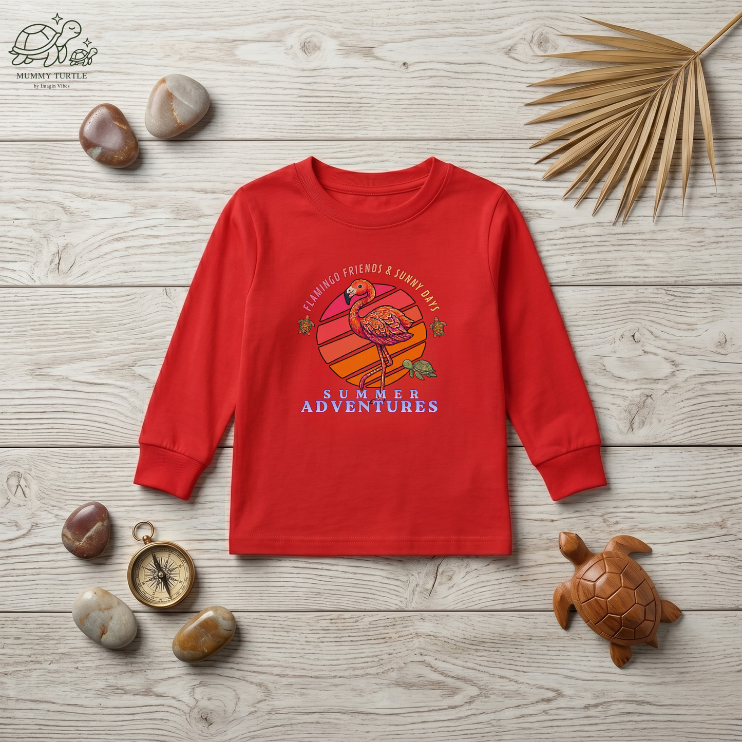 Pink Feathers & Sunny Days Flamingo & Turtle – Toddler Long-Sleeve Tee