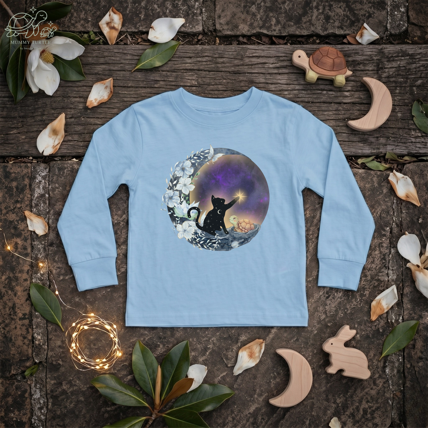 Starlight Wishes Celestial Cat & Turtle – Toddler Long-Sleeve Tee