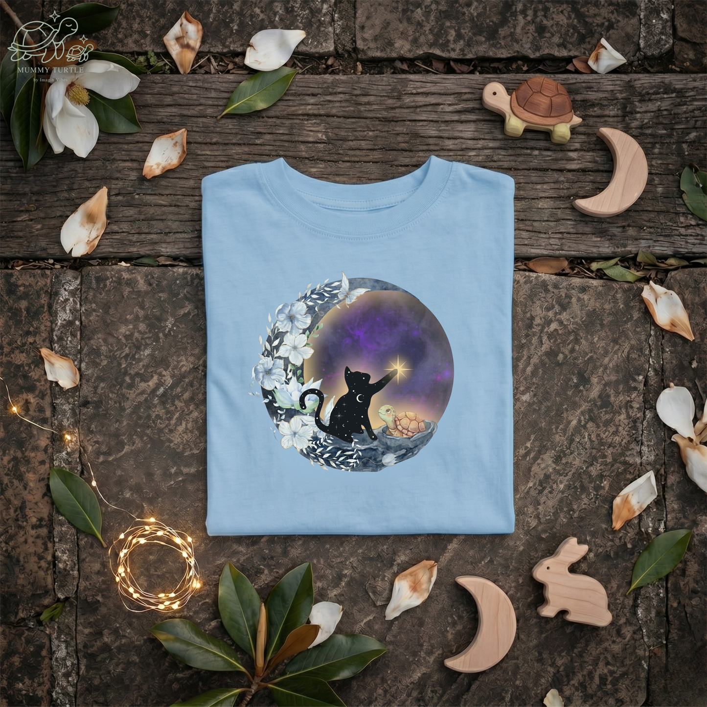 Starlight Wishes Celestial Cat & Turtle – Toddler Long-Sleeve Tee