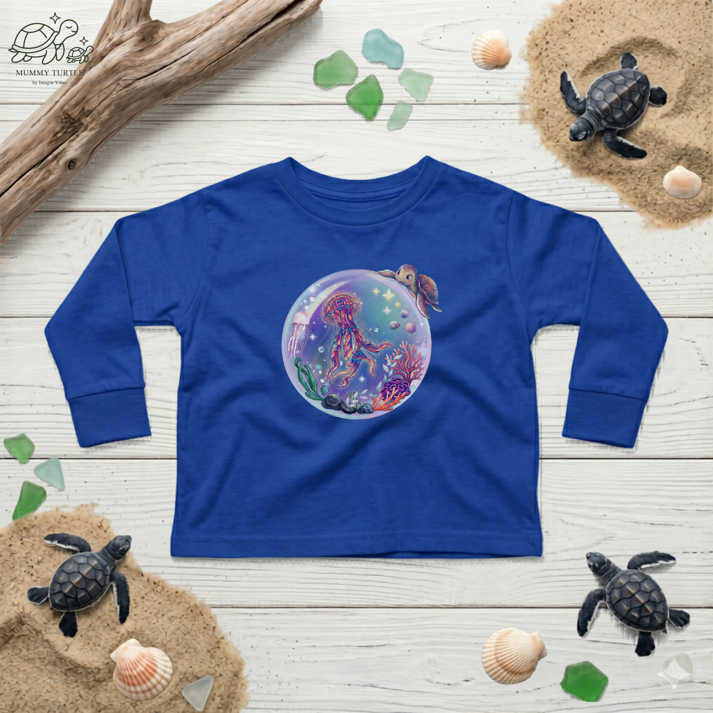 Floating Undersea Magic Jellyfish & Turtle – Toddler Long-Sleeve Tee