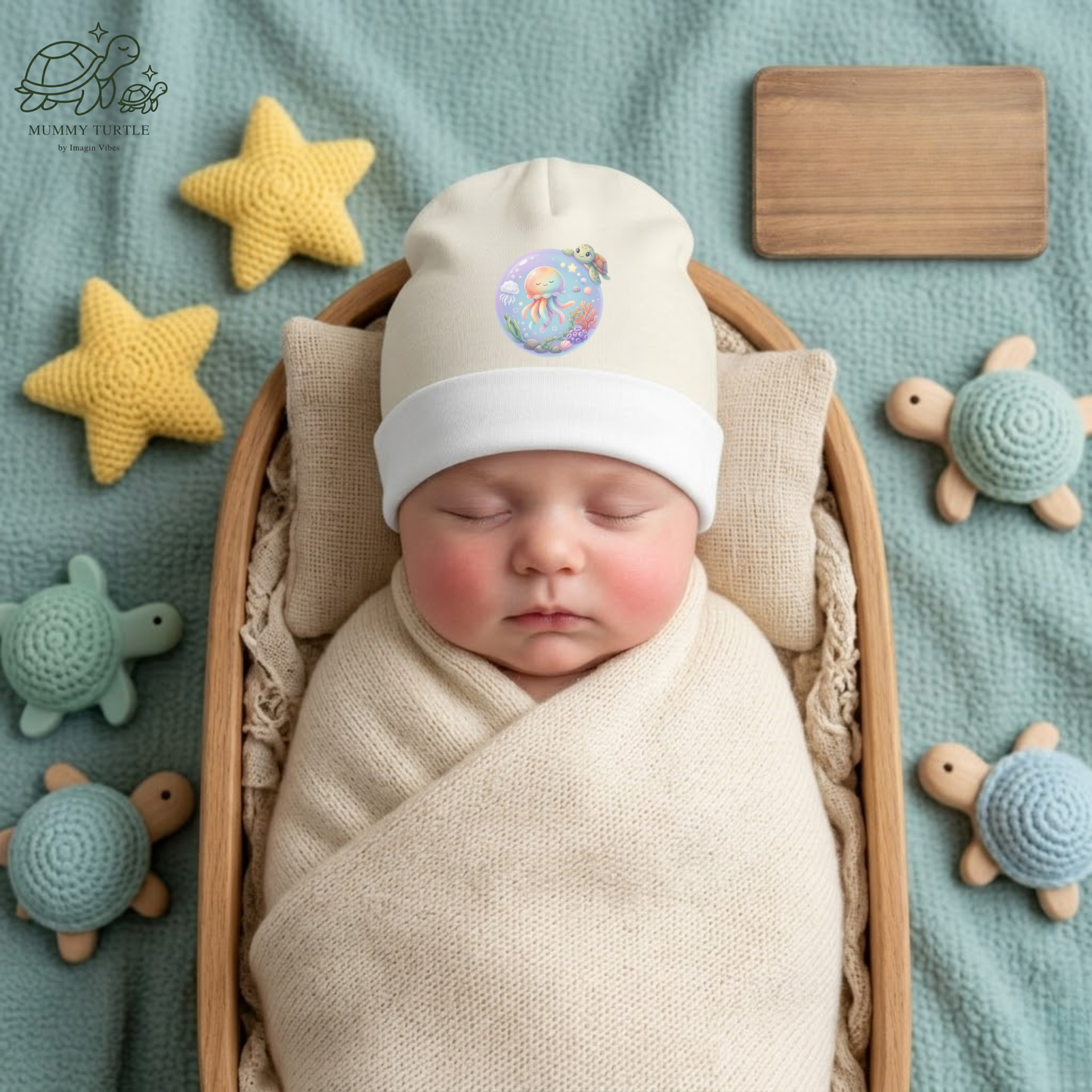 Floating Undersea Magic Jellyfish & Turtle – Infant Beanie
