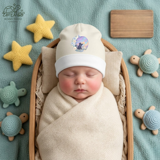 Starry Night Kitty & Turtle – Infant Beanie