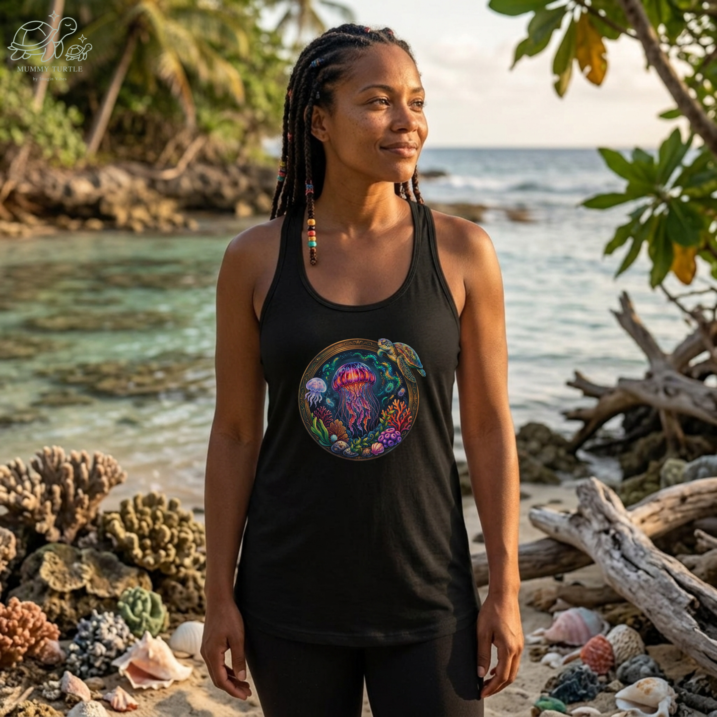Deep Sea Explorer Jellyfish & Turtle - Women's Racerback Tank Top