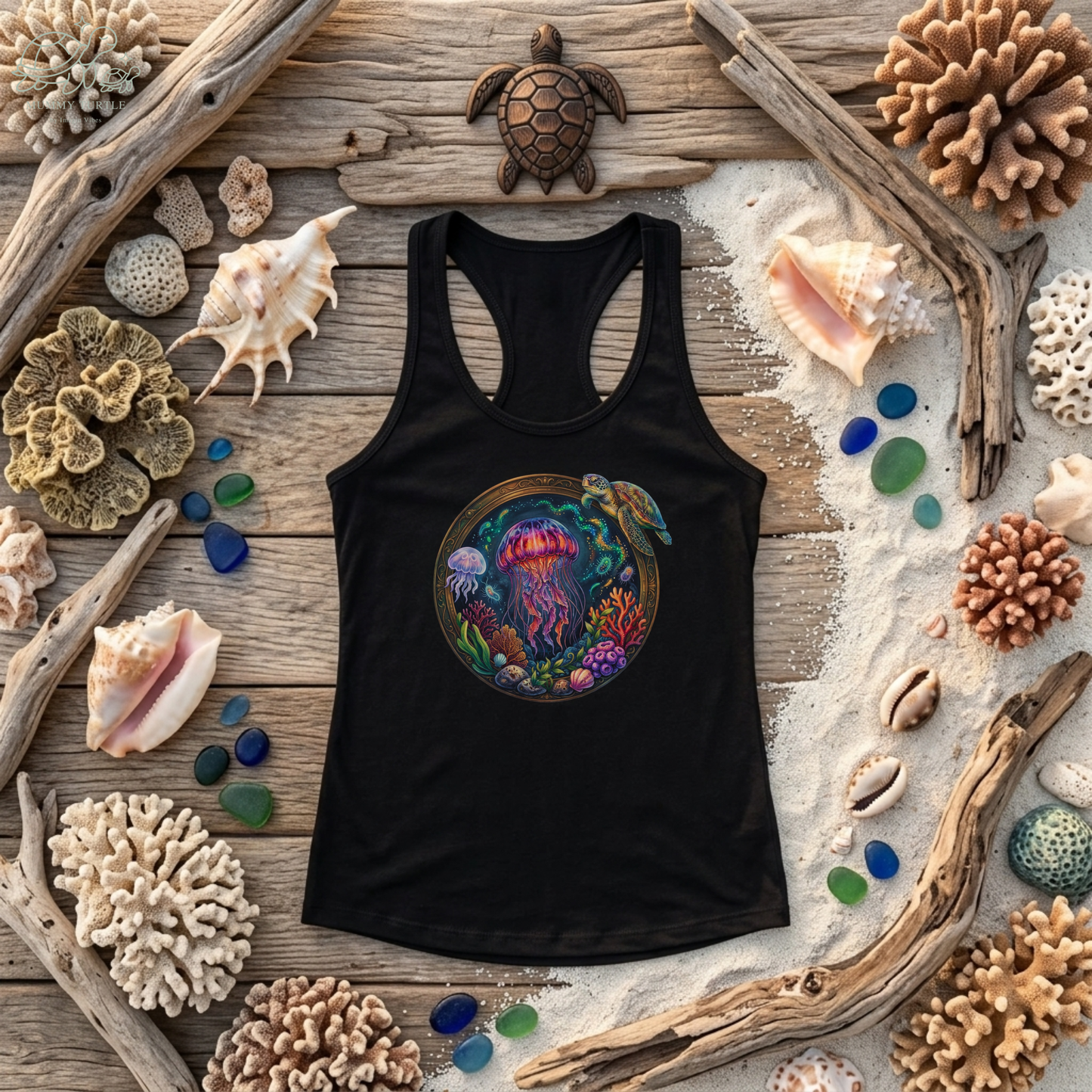 Deep Sea Explorer Jellyfish & Turtle - Women's Racerback Tank Top