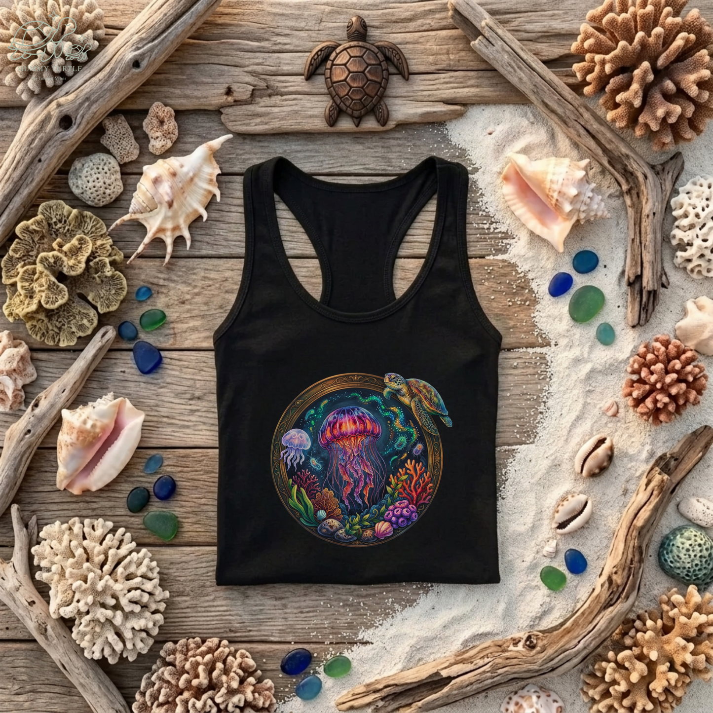 Deep Sea Explorer Jellyfish & Turtle - Women's Racerback Tank Top