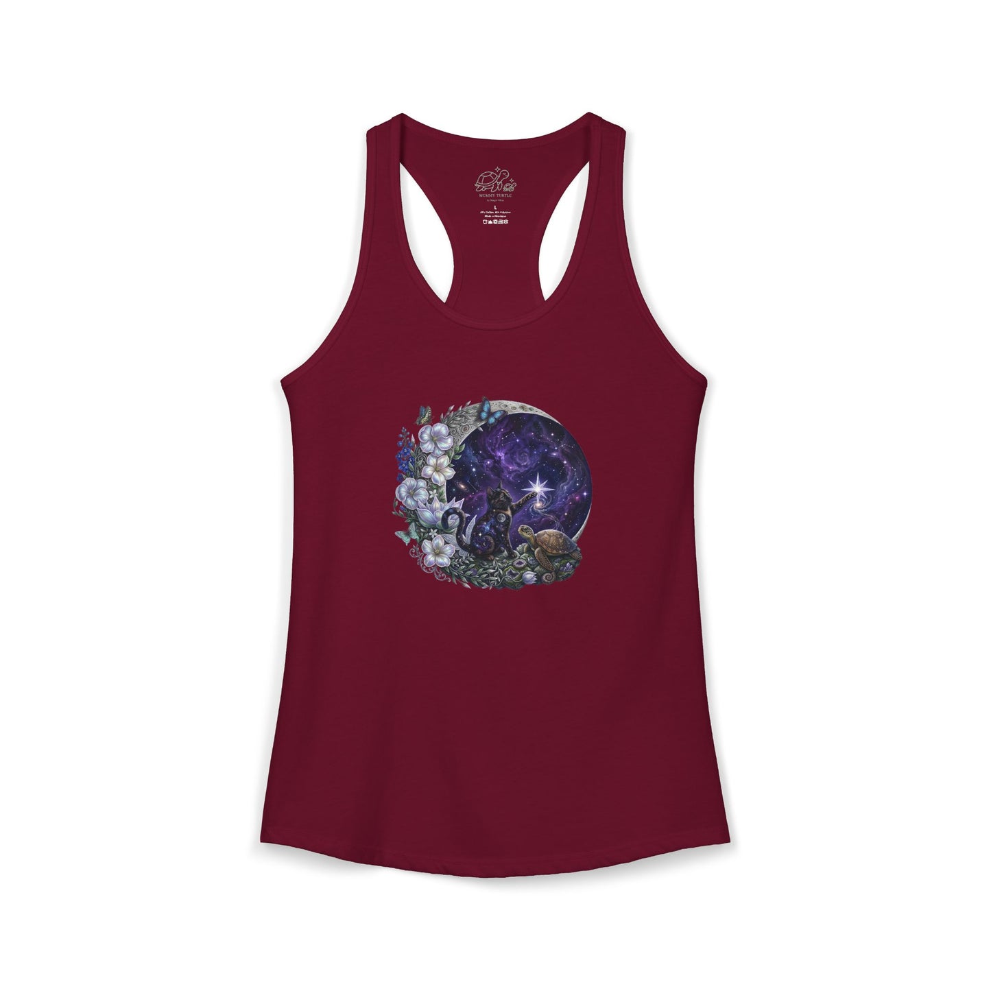 Celestial Stargazer Moon Cat & Turtle - Women's Racerback Tank Top