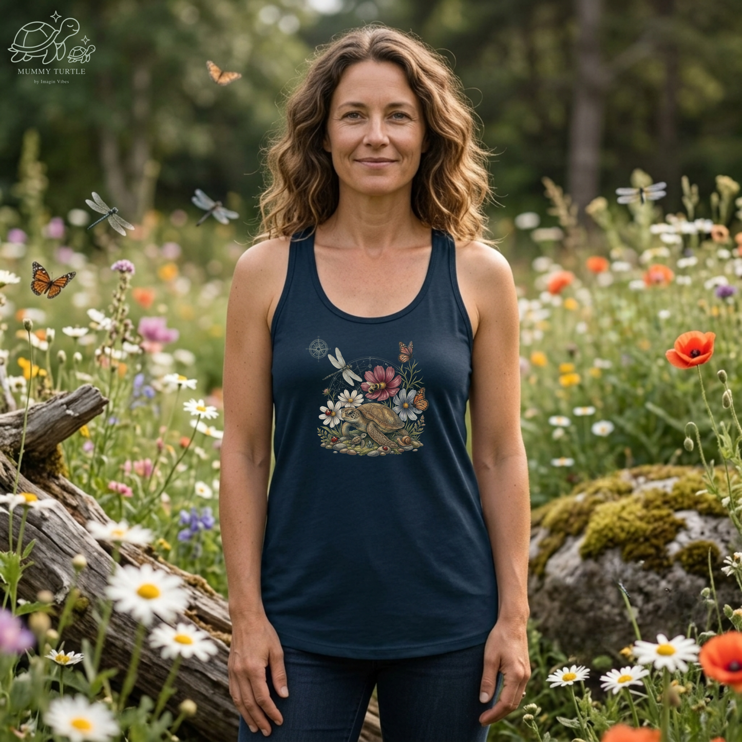 Wildflower Bouquet Turtle - Women's Racerback Tank Top