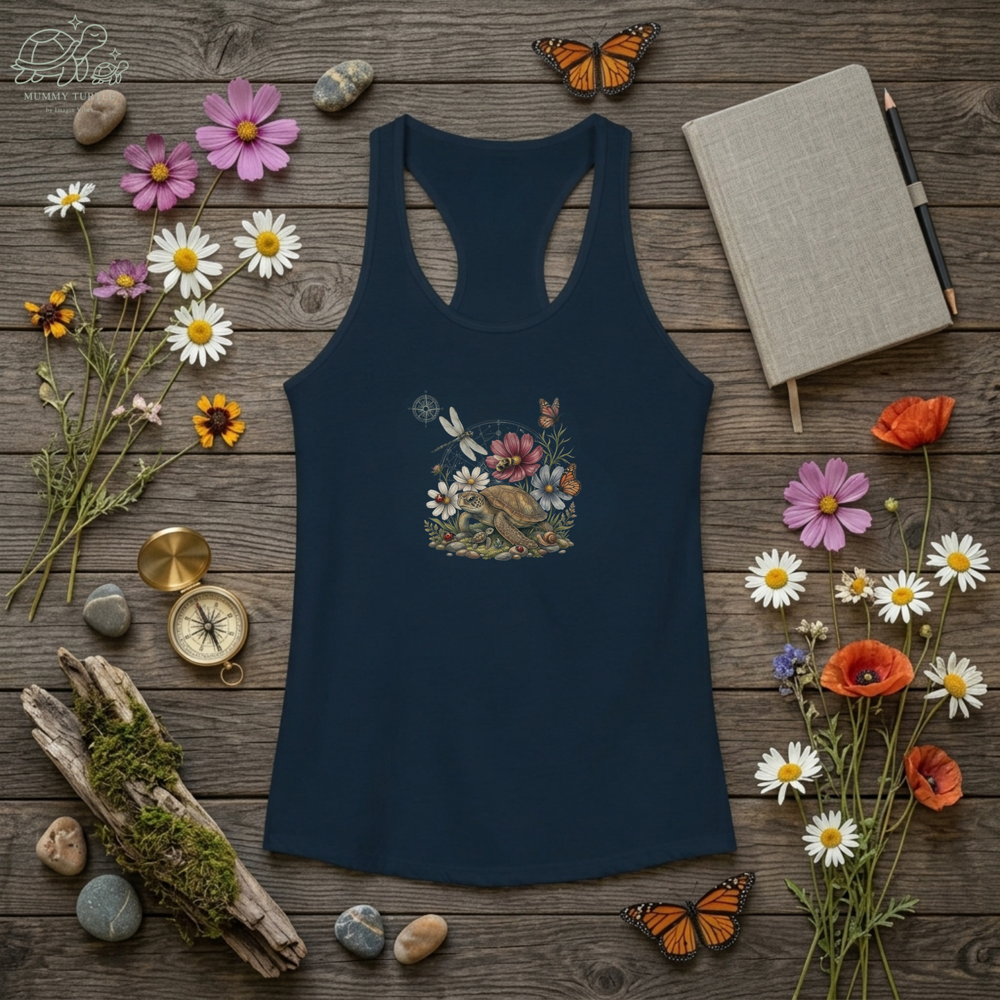 Wildflower Bouquet Turtle - Women's Racerback Tank Top