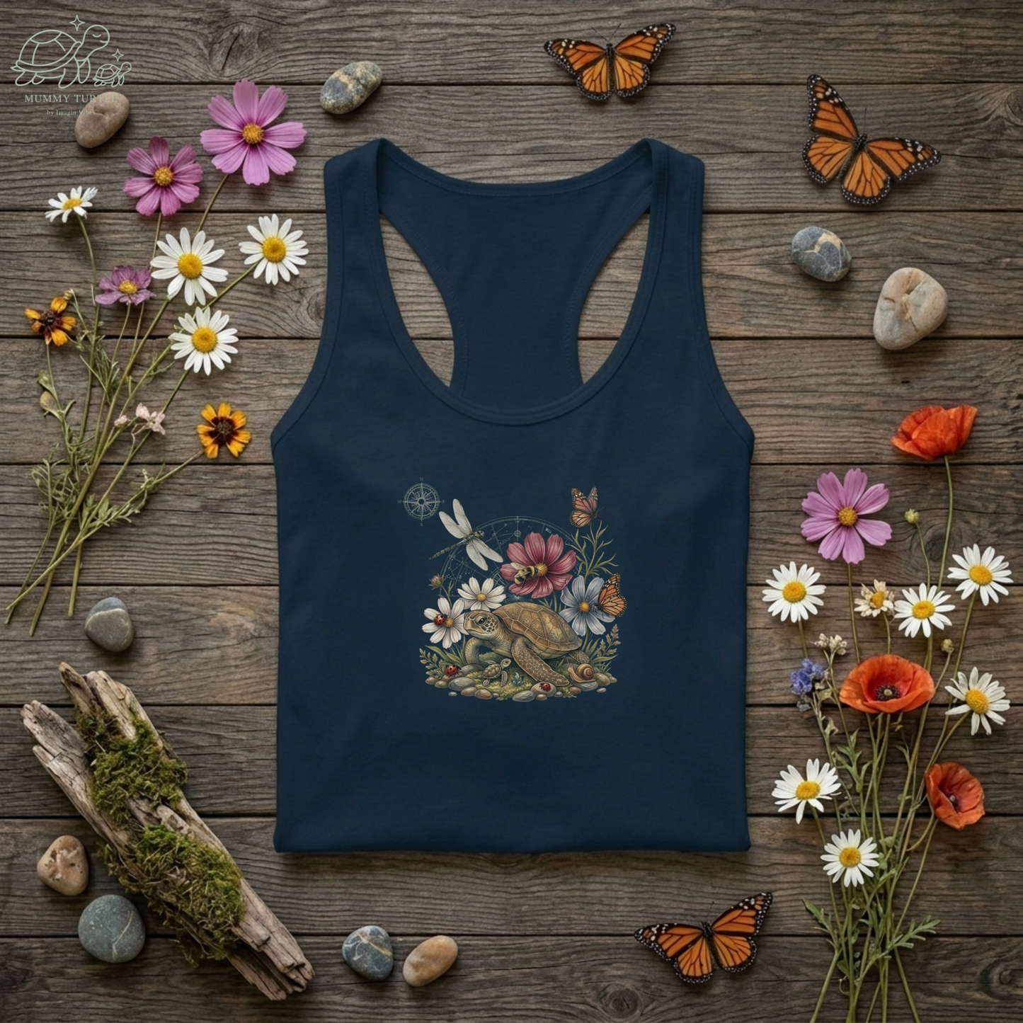 Wildflower Bouquet Turtle - Women's Racerback Tank Top