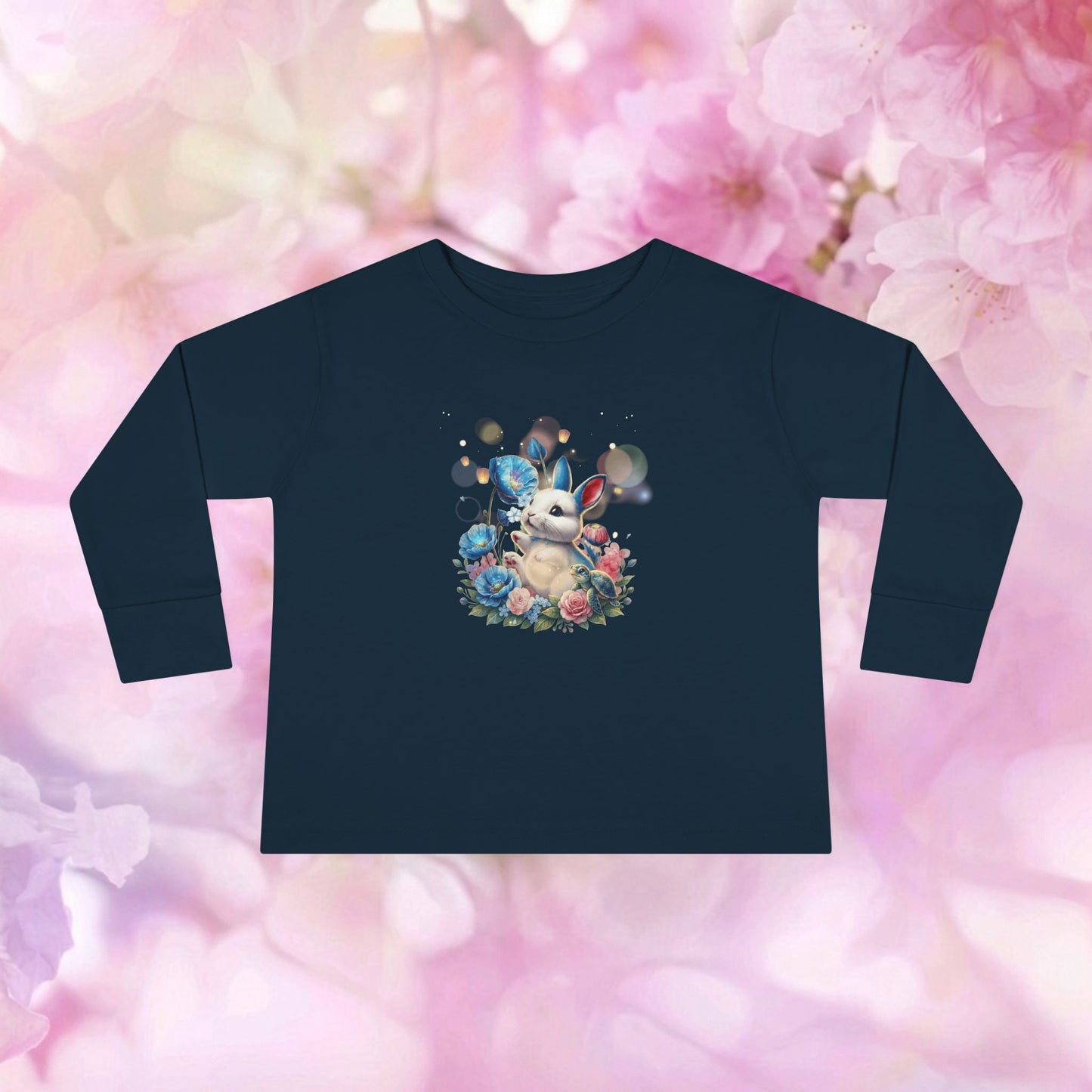 Blue Bunny Blossom Hop – Toddler Long-Sleeve Tee