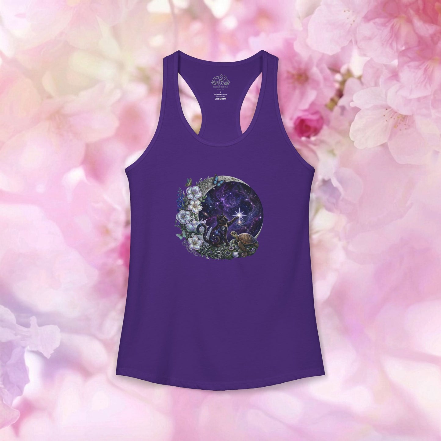 Celestial Stargazer Moon Cat & Turtle - Women's Racerback Tank Top