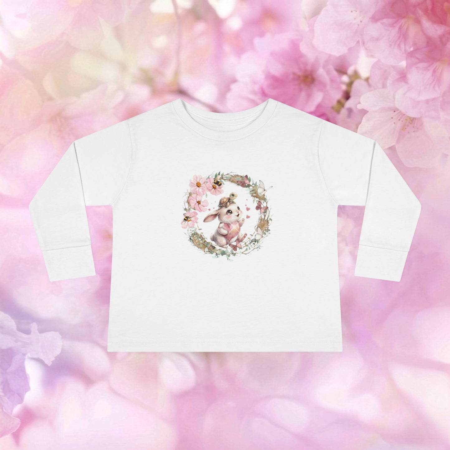 Sweet Meadow Whispers Bunny & Turtle – Toddler Long-Sleeve Tee