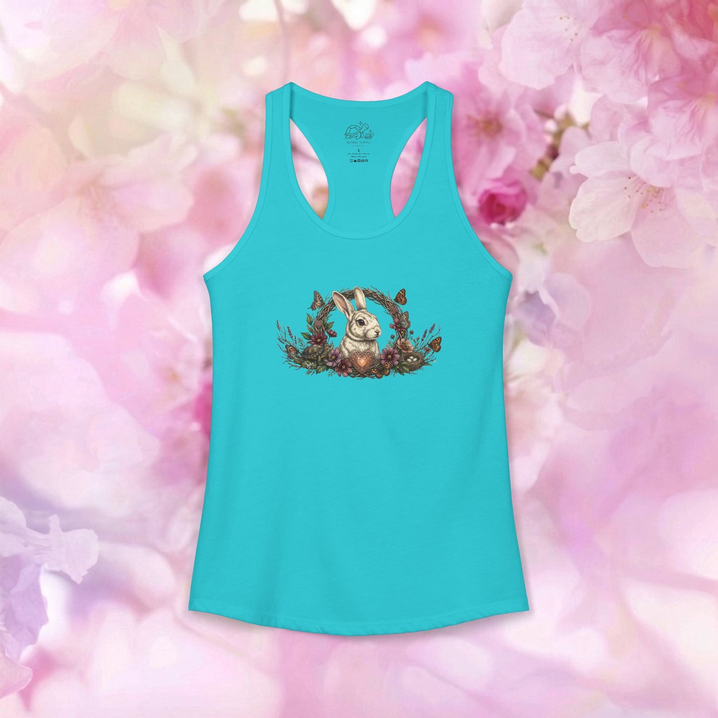 Enchanted Meadow Wreath - Bunny & Turtle Women's Racerback Tank Top