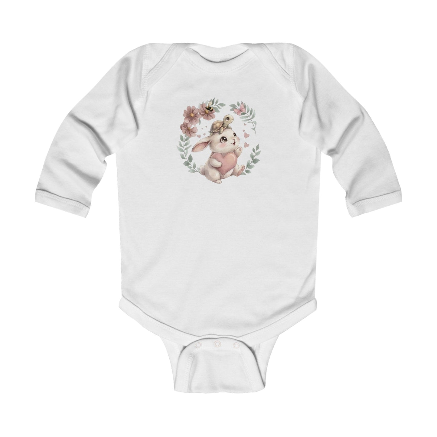 Sweet Meadow Whispers Bunny & Turtle – Infant Long-Sleeve Bodysuit