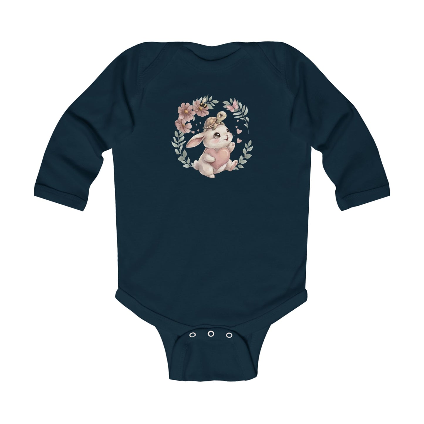 Sweet Meadow Whispers Bunny & Turtle – Infant Long-Sleeve Bodysuit