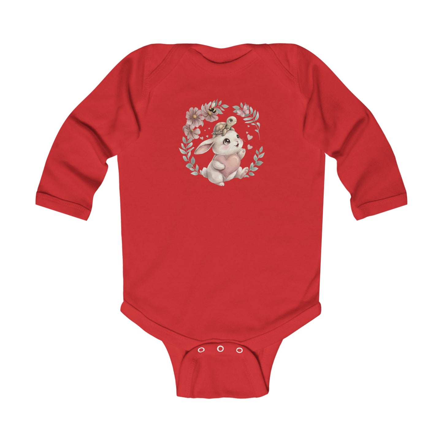 Sweet Meadow Whispers Bunny & Turtle – Infant Long-Sleeve Bodysuit