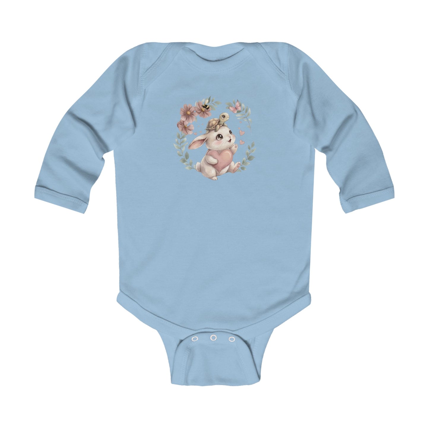 Sweet Meadow Whispers Bunny & Turtle – Infant Long-Sleeve Bodysuit