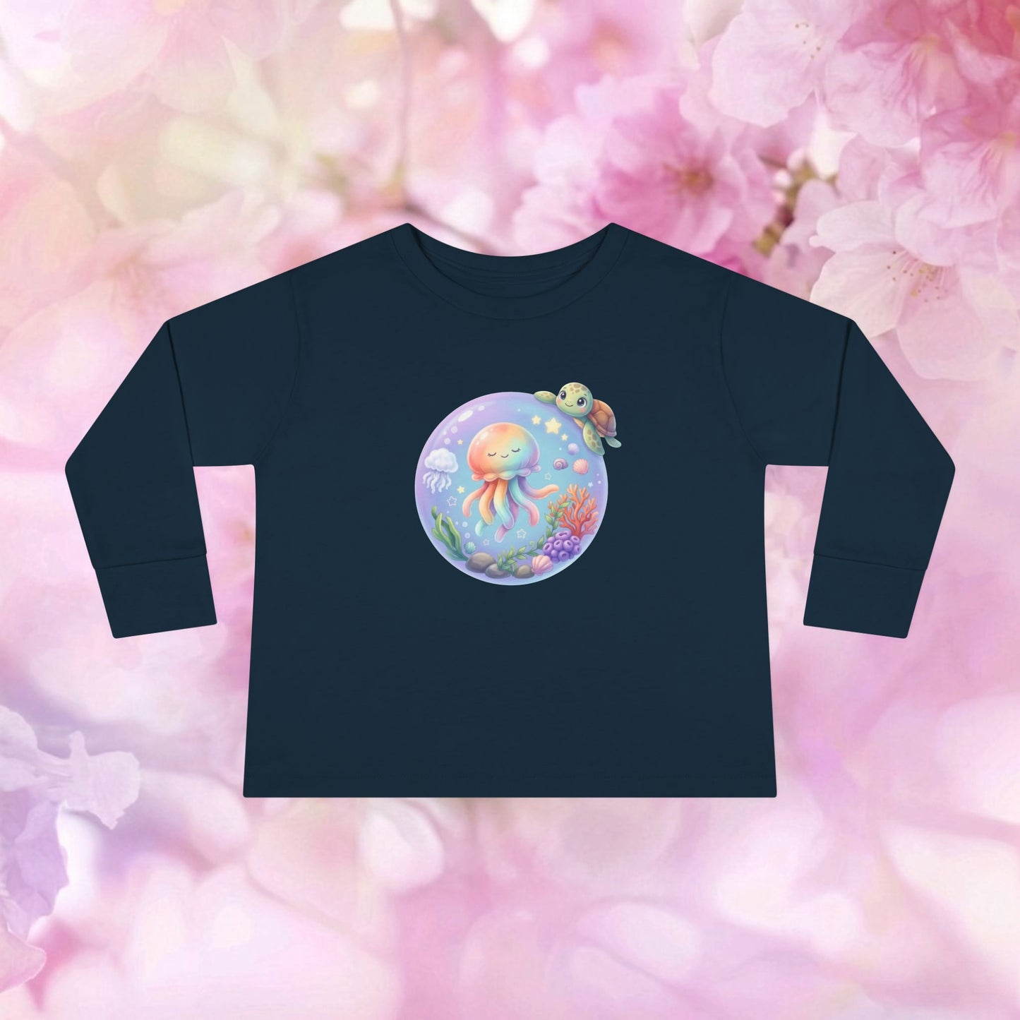 Floating Undersea Magic Jellyfish & Turtle – Toddler Long-Sleeve Tee