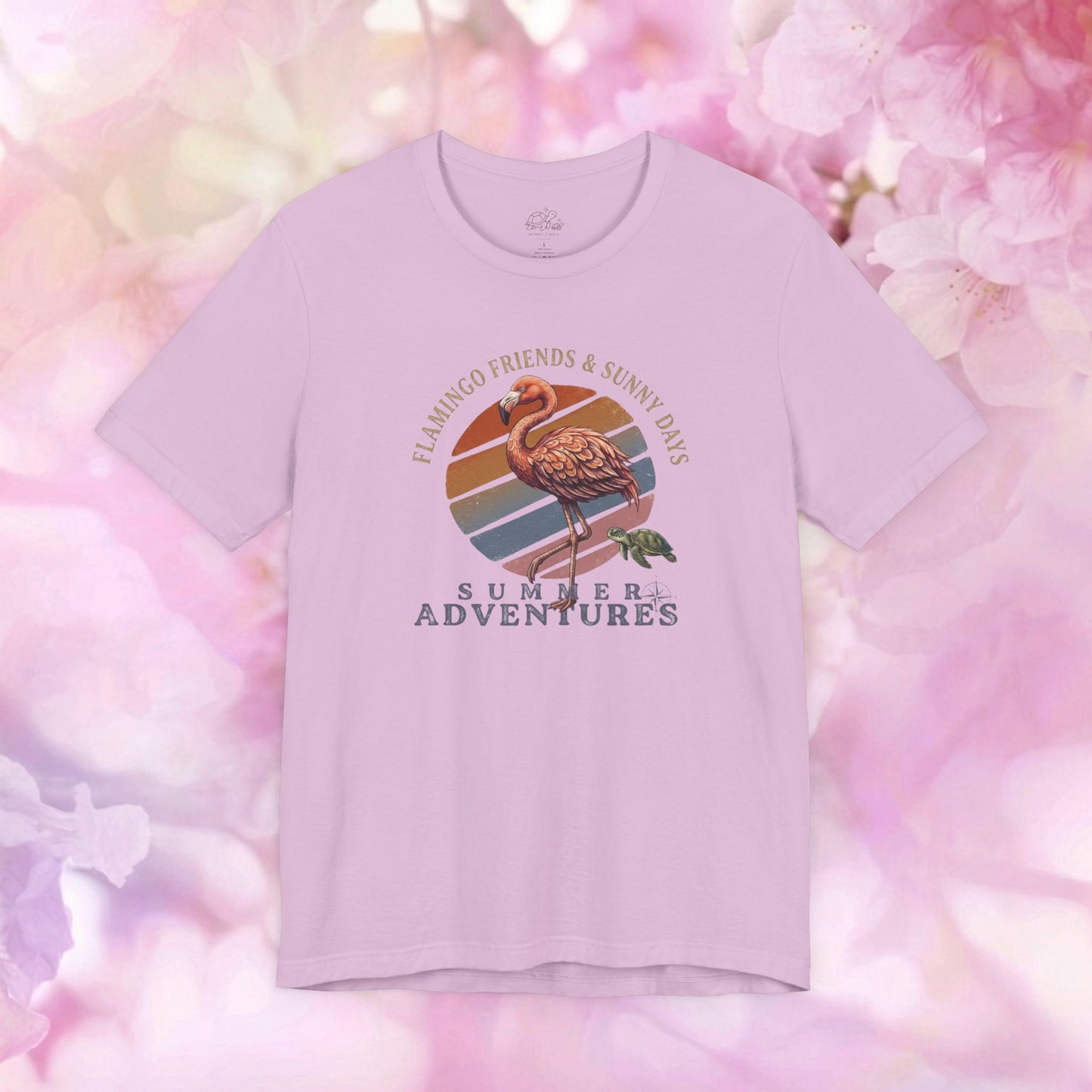 Summer Adventures Flamingo & Turtle - Unisex Jersey Tee