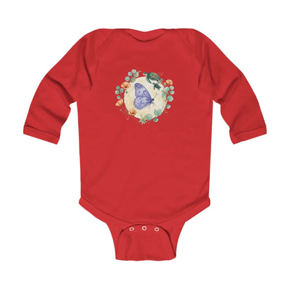 Infant butterfly bodysuit in bright red with Moon Butterfly design for cheerful and cozy baby outfits.