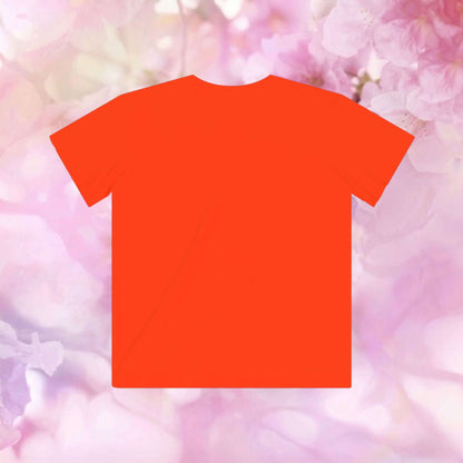 Orange kids flamingo t-shirt back view, showing the simple everyday fit for little explorers.