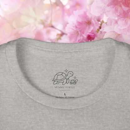 Kids turtle t-shirt collar detail in heather gray, highlighting the soft neckline and comfortable fine jersey fabric.
